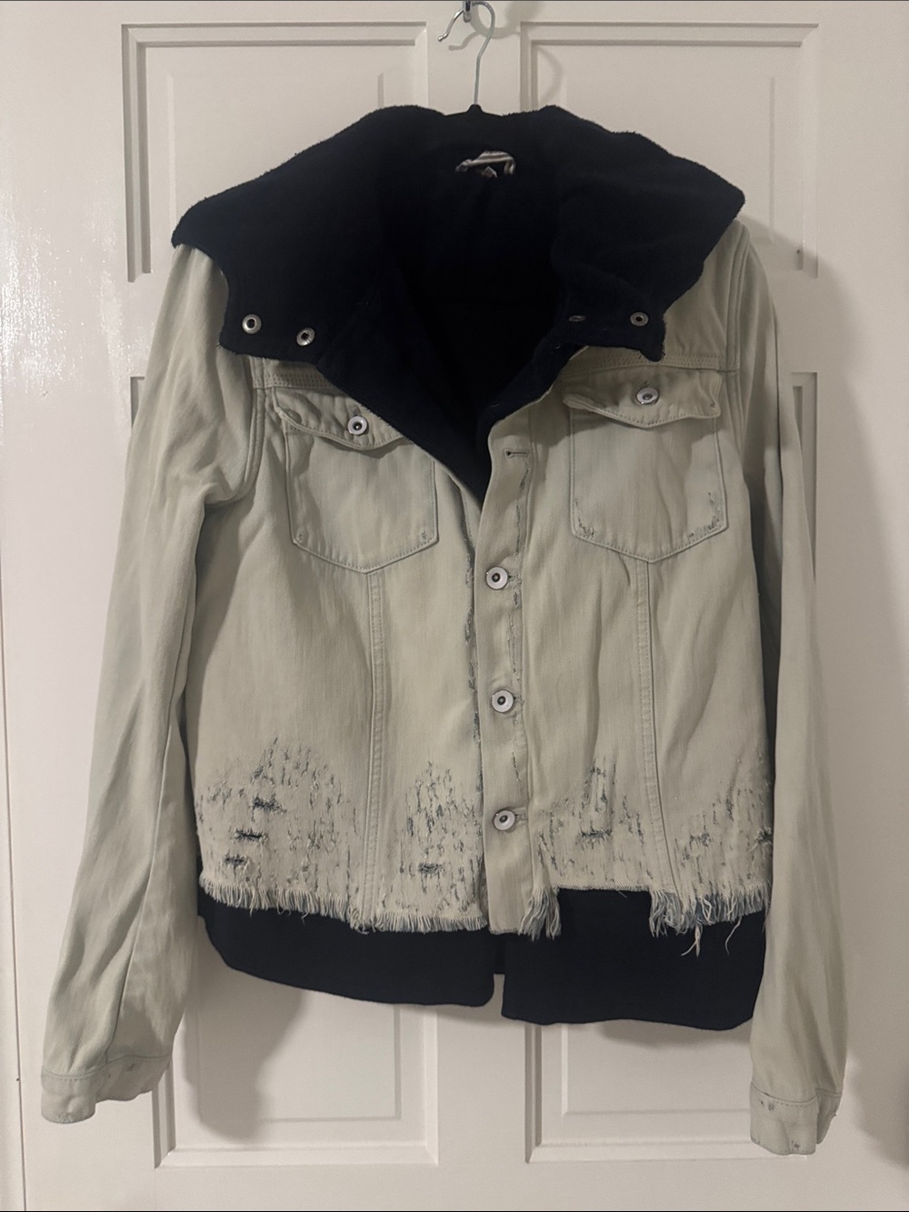 Free People Light denim Distressed with Hooded jacket Jacket